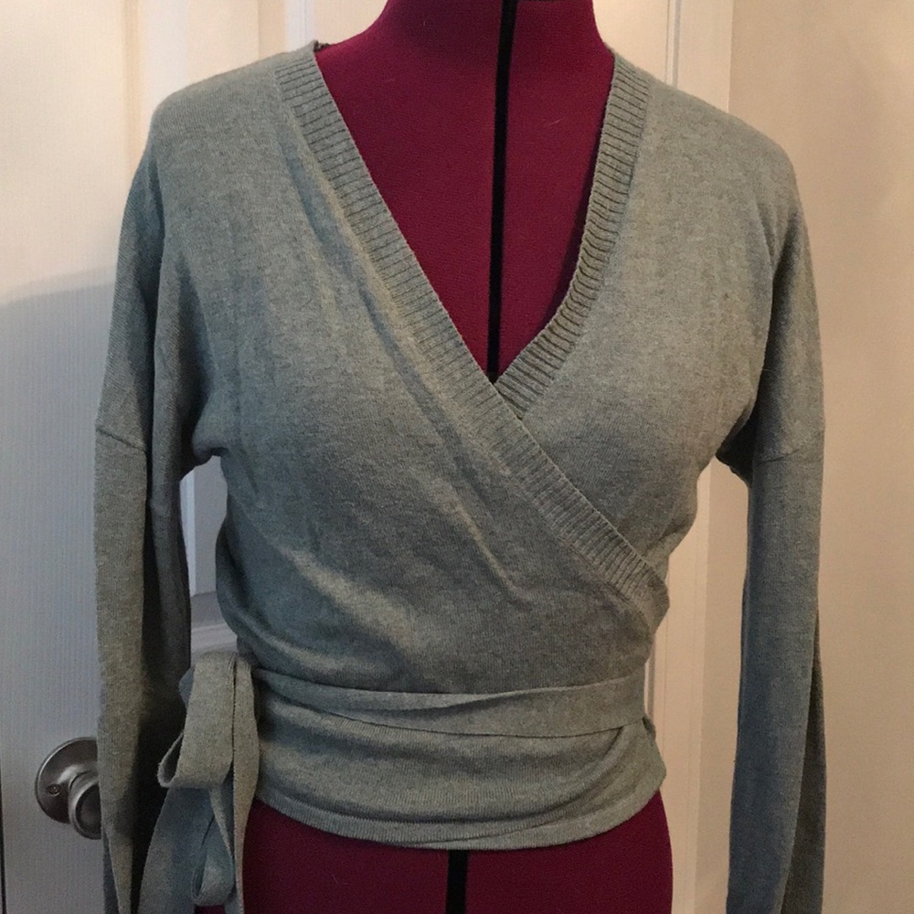 Heather dusty green wrap sweater